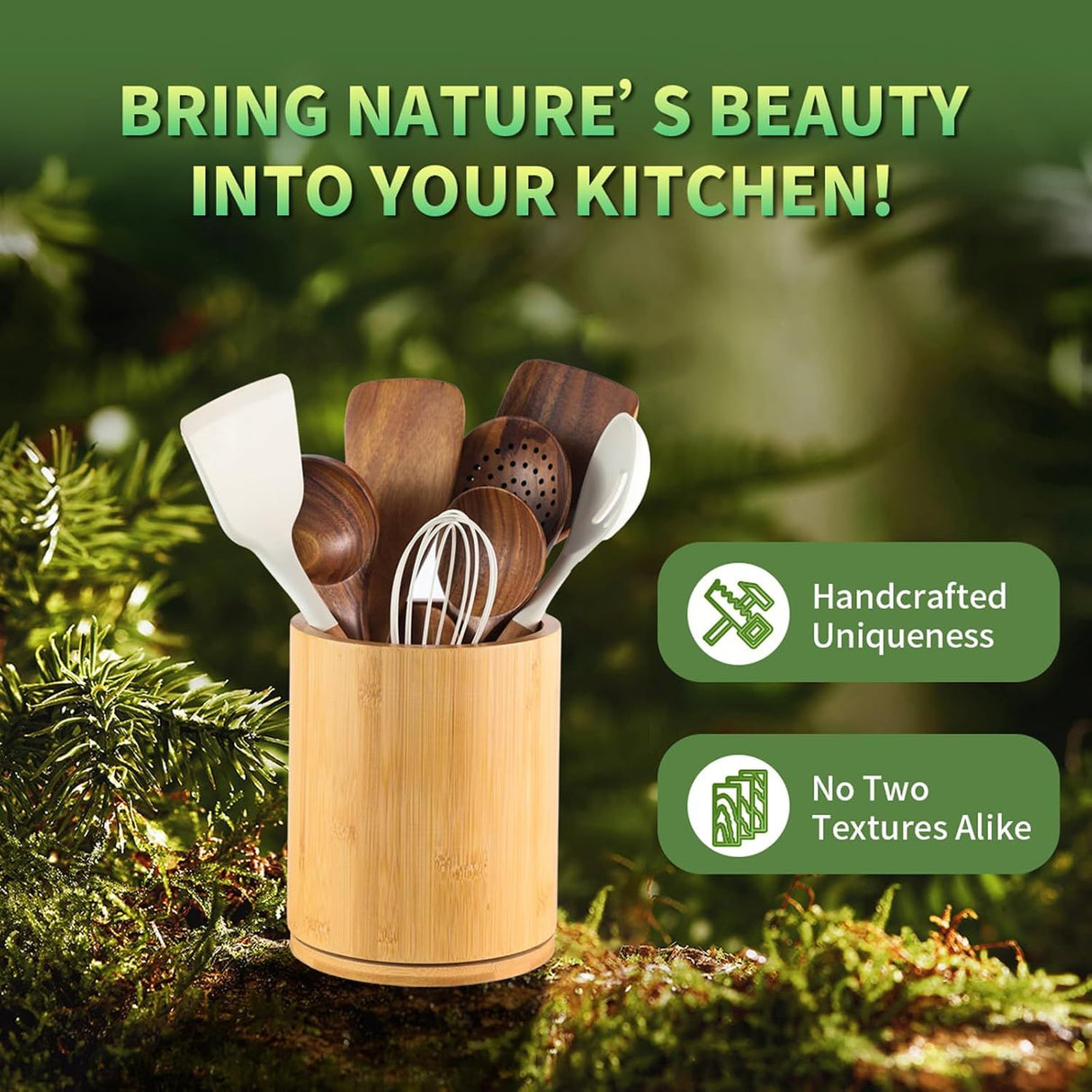 1 Piece Wooden Cutlery Holder 360 Degree Rotating Holds 10 to 15 Pieces, 15 cm