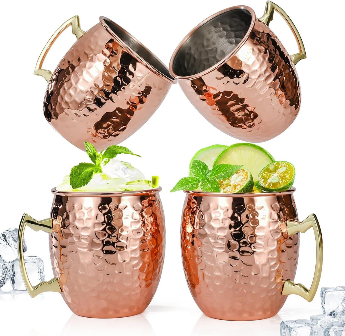 4 Piece Moscow Mule Mug Set Hammered Copper Look, 500 ml