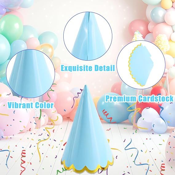 24 Piece Pastel Party Hats, 16 cm