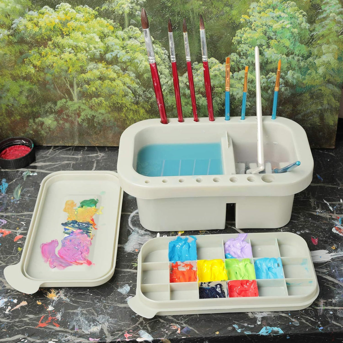 Brush Cleaner with Palette Grey for Acrylic and Watercolor