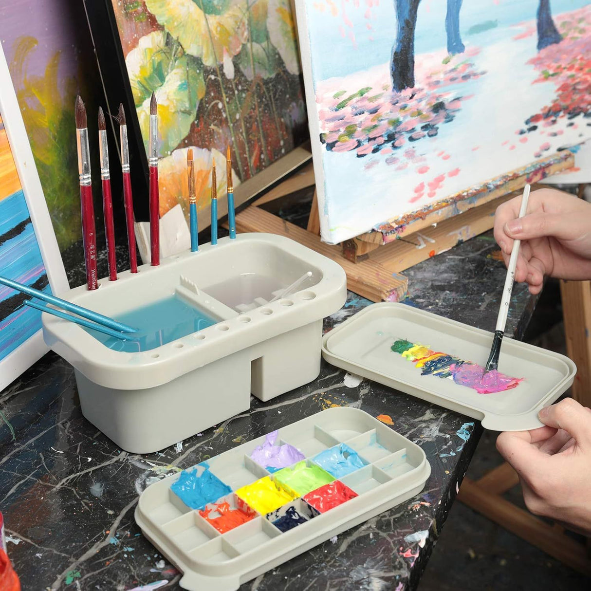 Brush Cleaner with Palette Grey for Acrylic and Watercolor