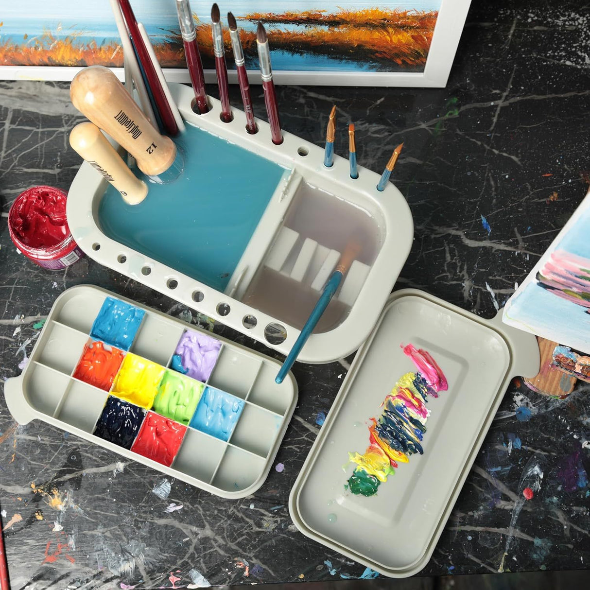 Brush Cleaner with Palette Grey for Acrylic and Watercolor