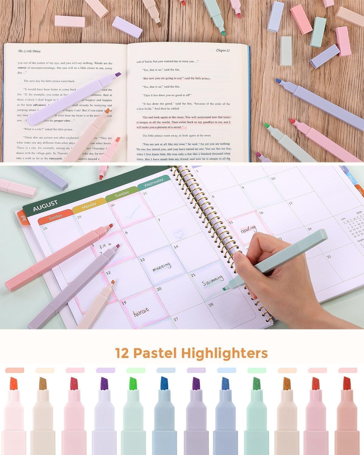 44 Piece School Supplies Set with Pencil Case Pastel Highlighters and Gel Pens Pink, 22 x 10.5 x 6.5 cm
