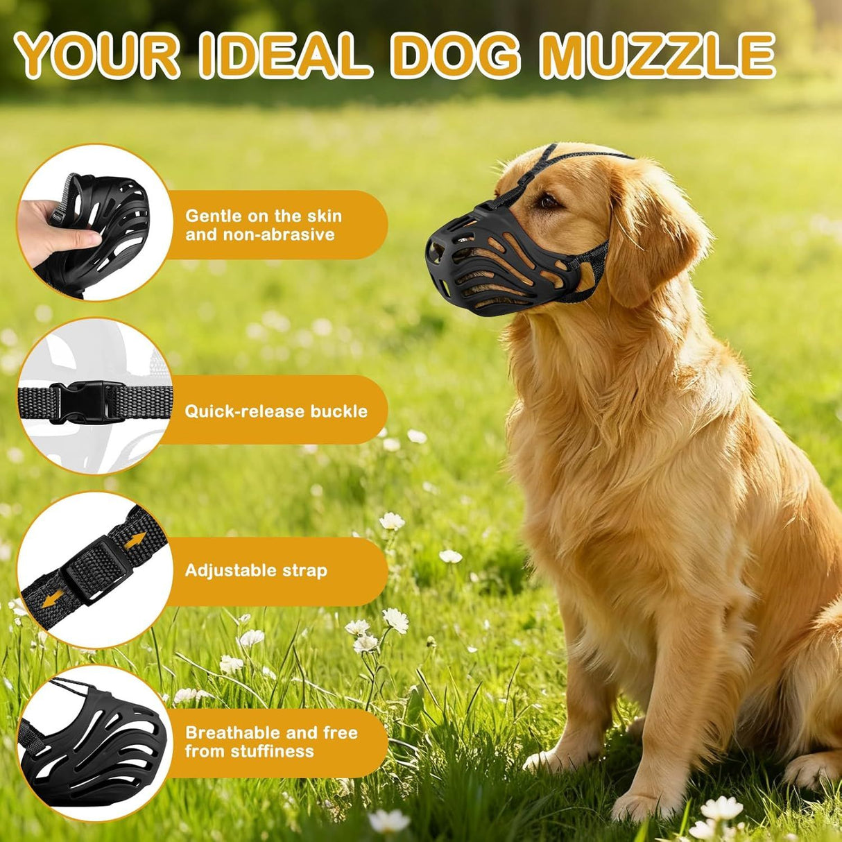 Dog Muzzle, Soft Breathable Dog Muzzles Suitable Dogs, Adjustable Basket Muzzles Prevents Chewing and Biting for Grooming Trimming Training(S)