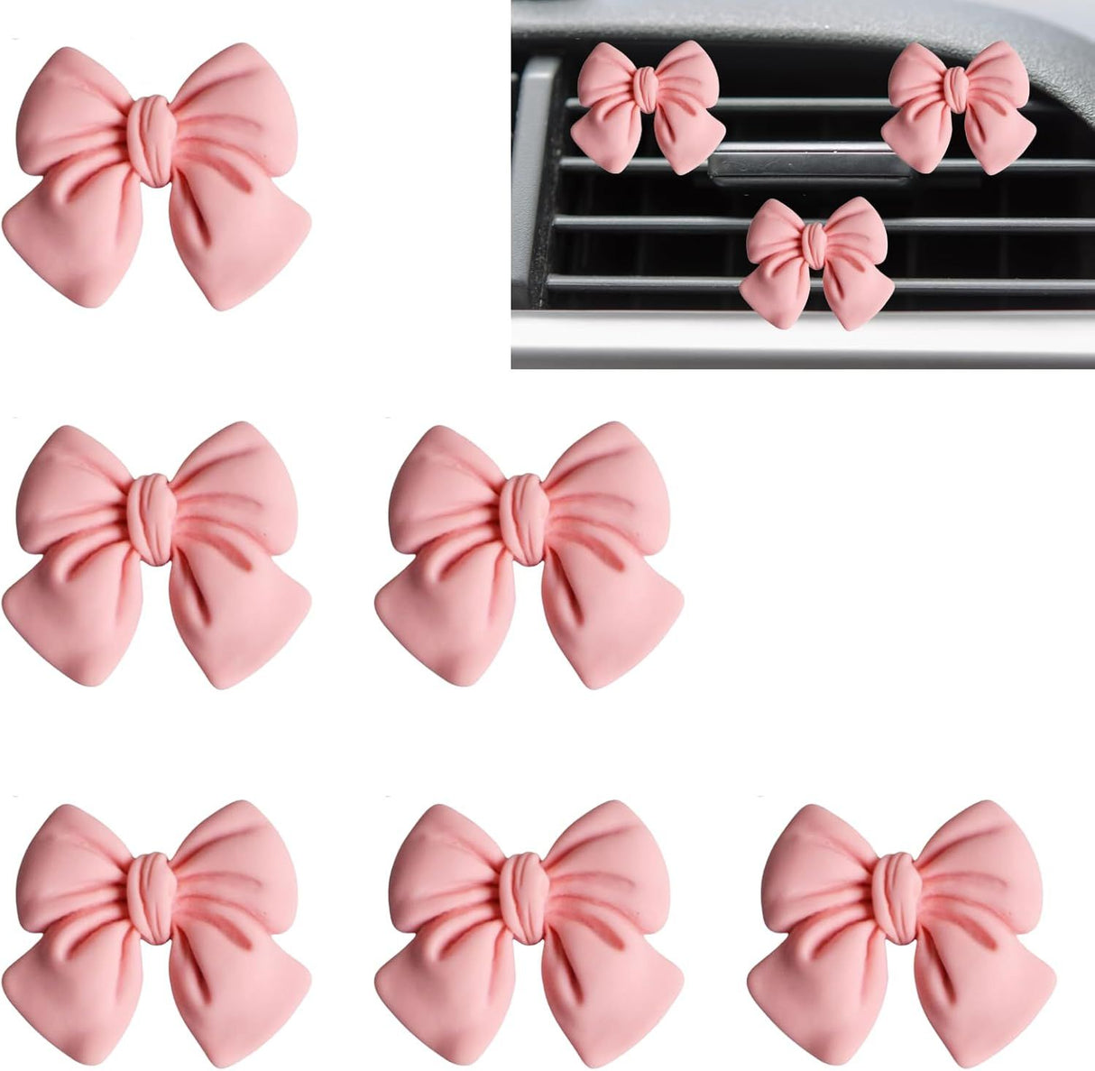 6 pcs Pink Bow Car Air Vent Clips Coquette Cute Girly Car Decor Accessories Interior Aesthetic Decorations Charm Stuff for Women Girl