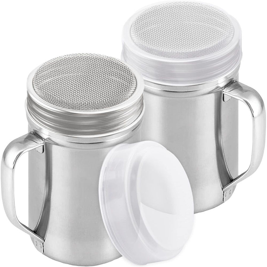 Stainless Steel Powder Shaker with Fine Mesh Lid, Powder Dredger & Toothpick Holder 2 Pack
