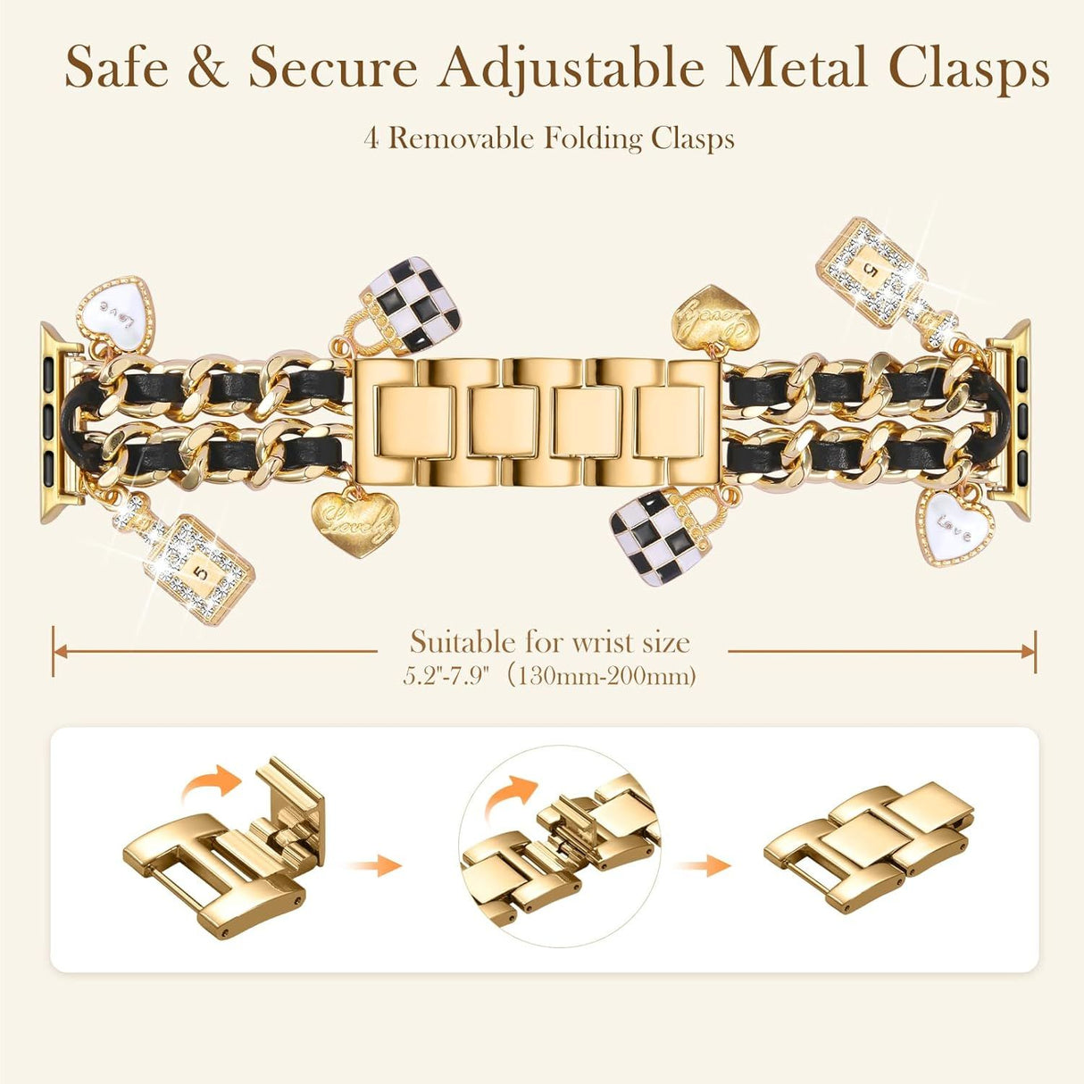 Stylish Metal Band Compatible with Apple Watch Bands for Women 40mm 38mm 41mm 44mm 42mm 45mm 46mm,Pretty Chain Strap with Apple Watch Accessories Charms for iWatch Series 11 10 9 8 7 6 5 4 3 2 1 SE
