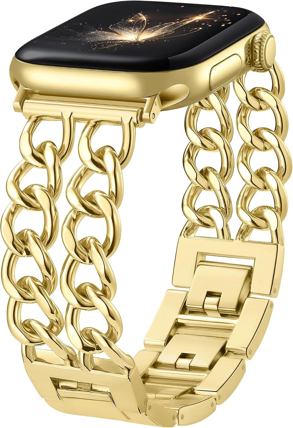 Gold Band Compatible with Apple Watch Bands for Women 40mm 42mm 38mm 41mm 44mm 45mm 46mm, Adjustable Metal Chain Link Bracelet Accessories for iWatch Band Series 11 10 9 8 7 6 5 4 3 2 1(No Case)