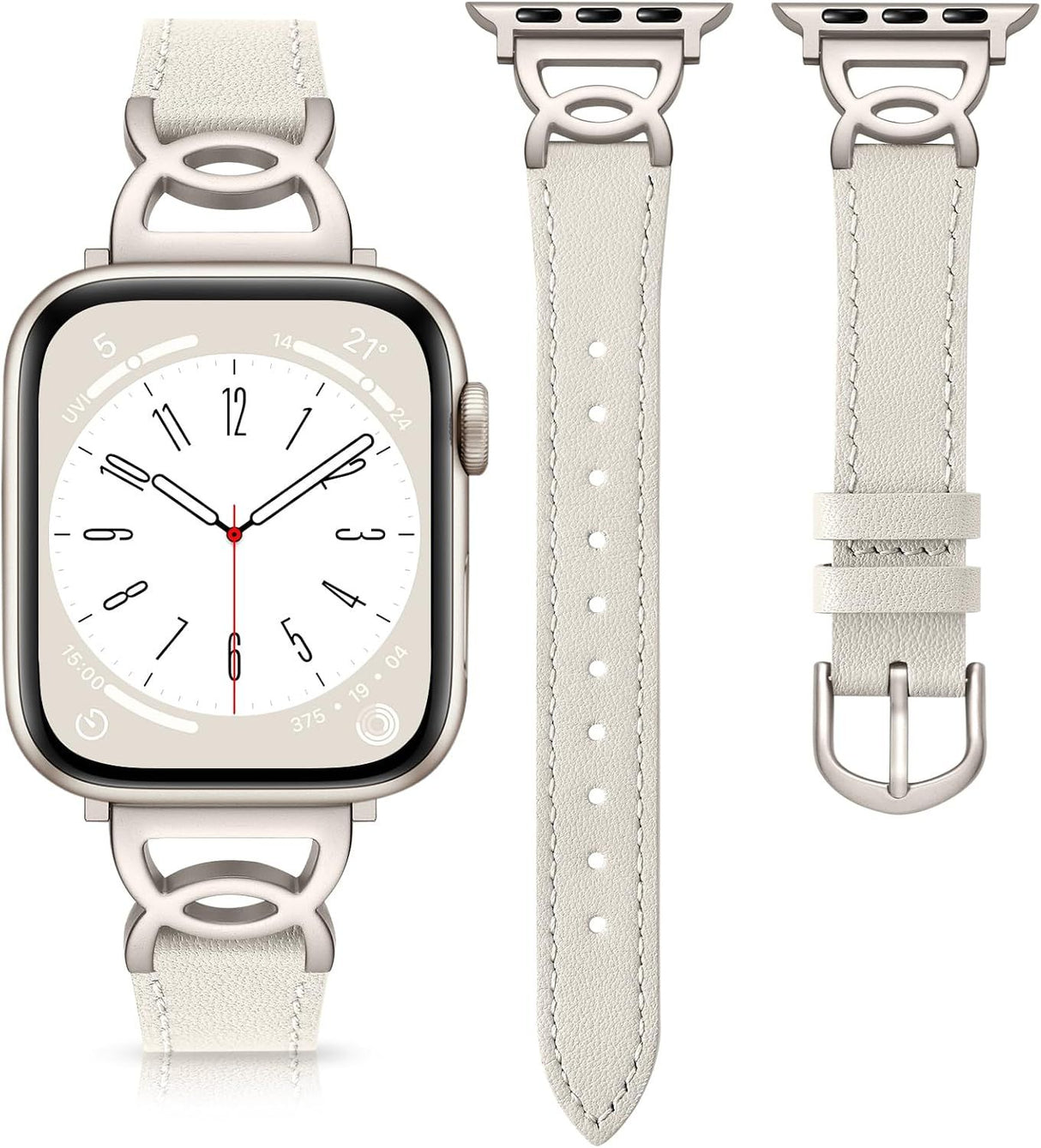 Slim Leather Band Compatible with Apple Watch Bands for Women 40mm 38mm 41mm 42mm 44mm 45mm 46mm, Top Grain Leather Band with DC-shaped Buckle for iWatch Band Series 11 10 9 8 7 6 5 4 3 2 1 SE