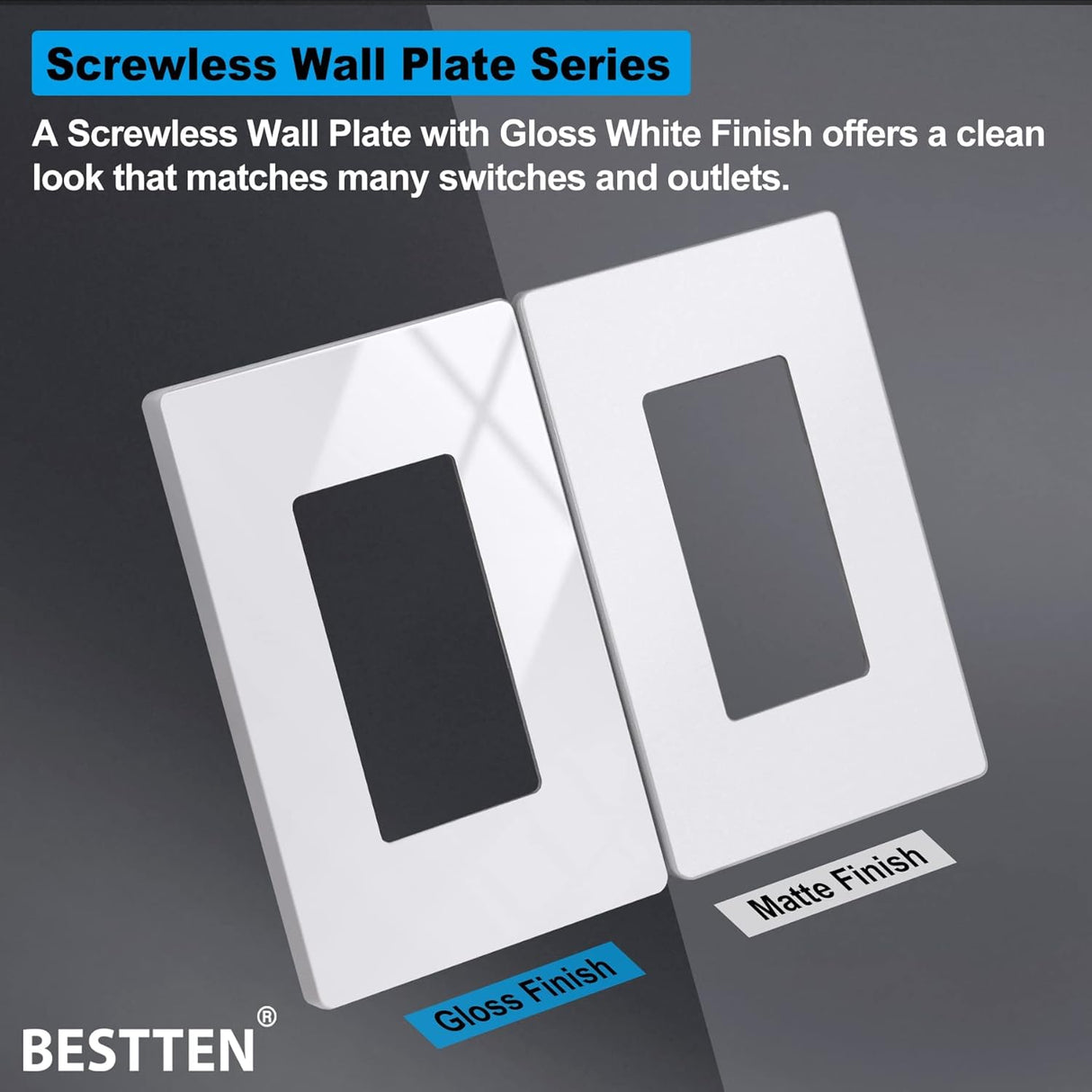 10 Pack of 1-Gang Screwless Wall Plate, USWP6 Gloss Snow White Series, Decorator Outlet Cover, 11.91cm x 7.39cm, Switch Plate Cover for Light Switch, Dimmer, GFCI, USB Receptacle