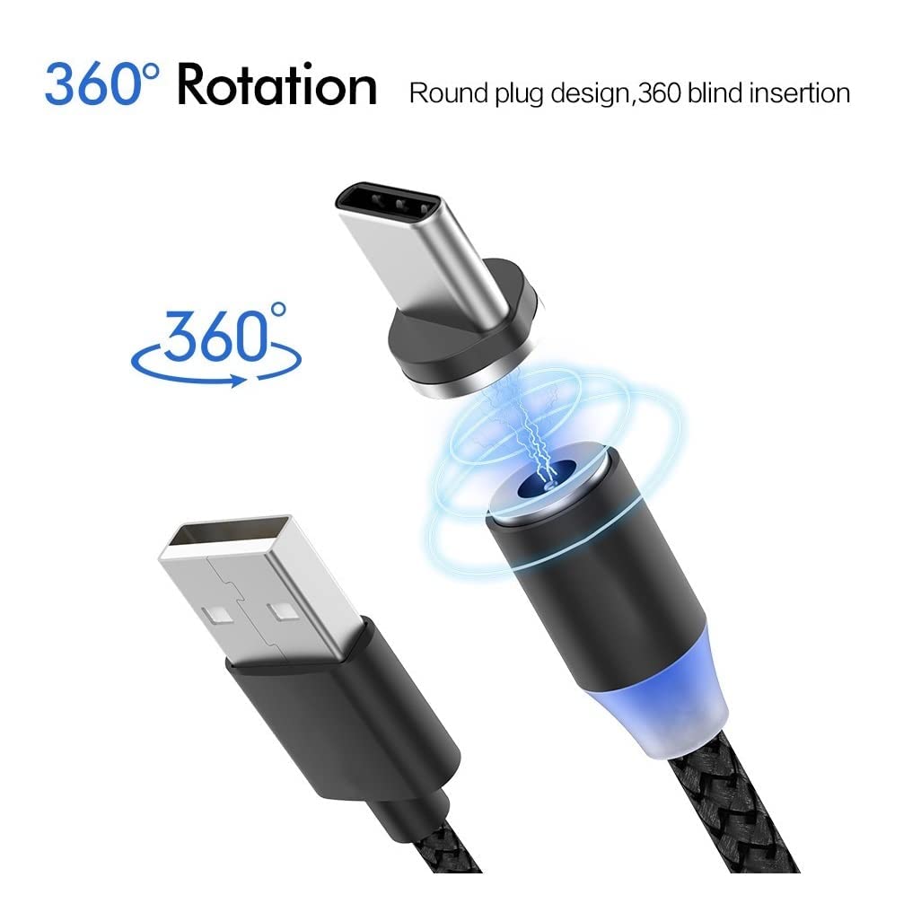 Magnetic Charging Cable 6pcs,Just 360°Rotate Magnetic Cables Without Magnetic Charging Tips,[3.3ft/1m,2.4 A Max 3in1 Nylon Braid Cord(3.3ft/Black), 6PC/3.3ft/Black