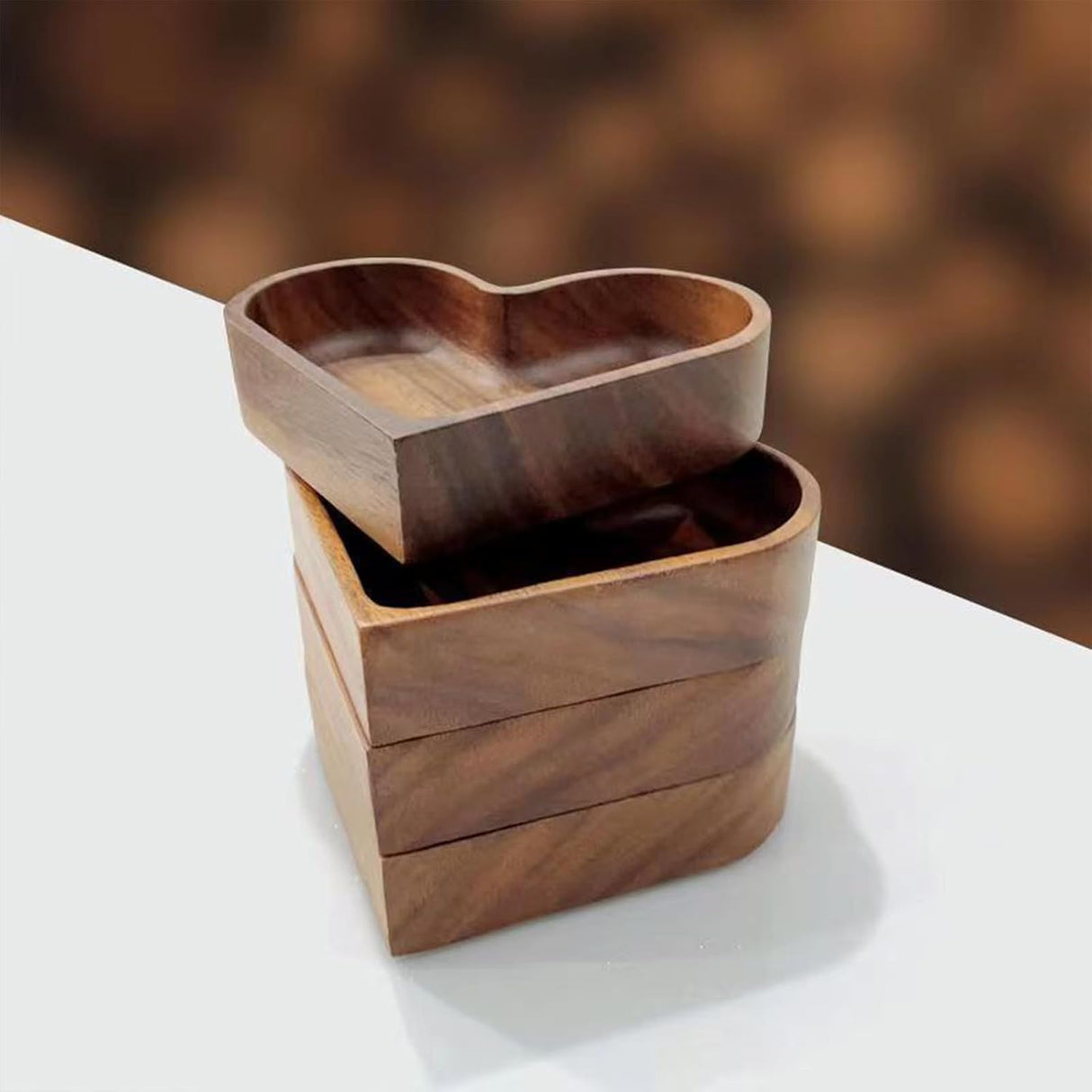 4-Piece Heart-Shaped Wooden Bowl Set Snack Fruit Dried Food Nut Candy Storage Decorative Display Bowls