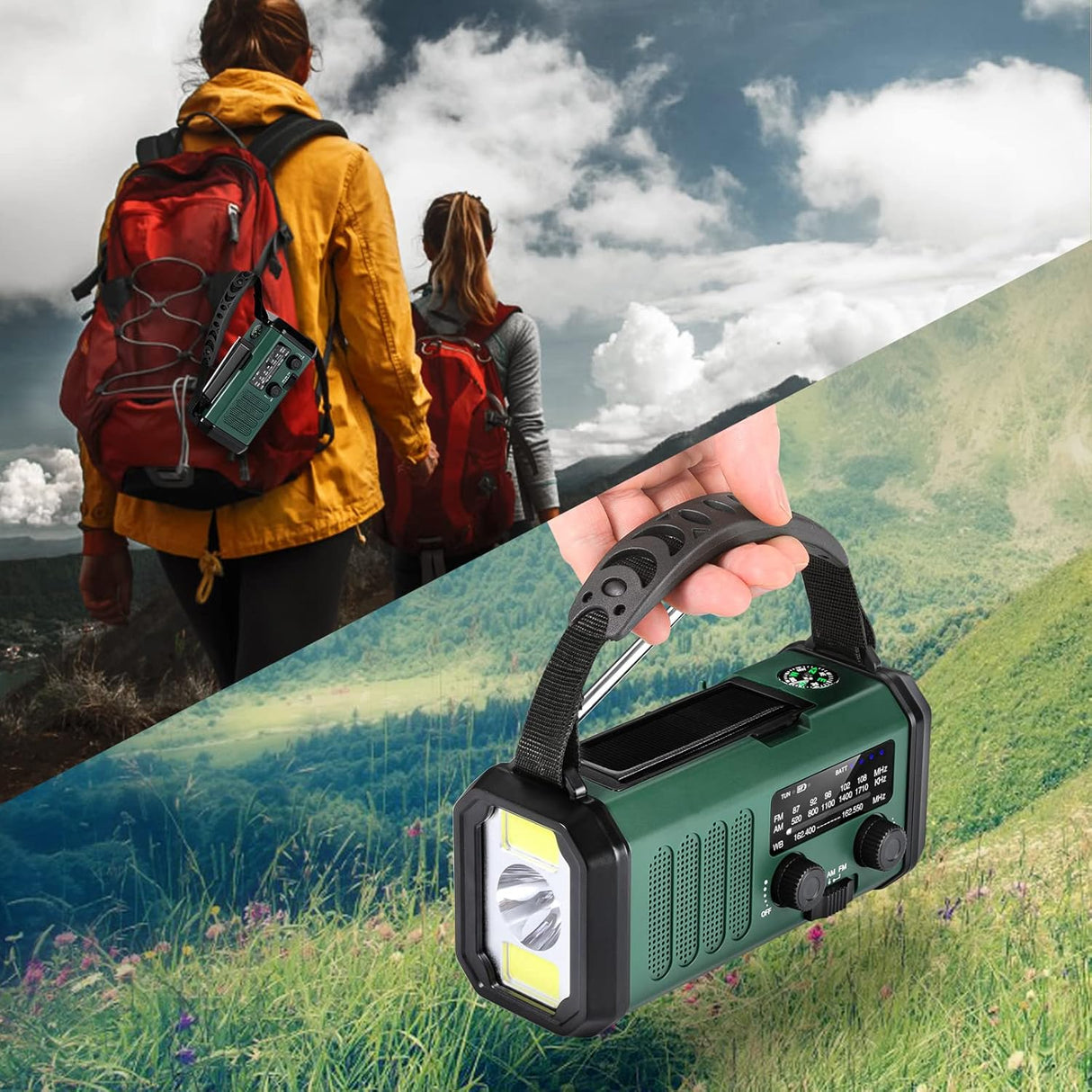 Solar Powered Emergency Radio with AM/FM, Rechargeable Battery, Flashlight, Reading Light and Phone Charger for Indoor Outdoor Use