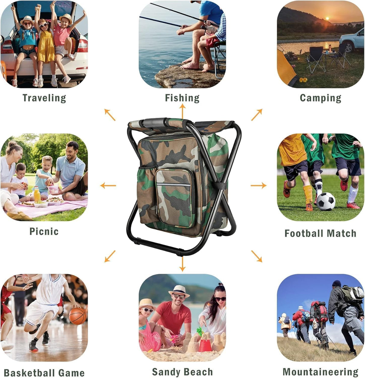 Camouflage Folding Camping Chair Portable Compact Adjustable Fishing Stool for Outdoor Use