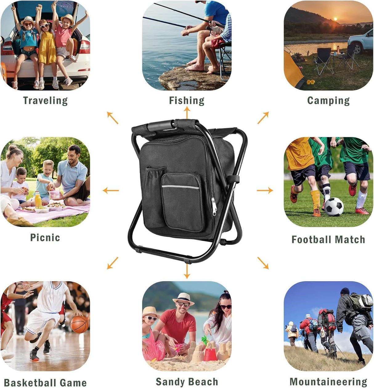 Folding Camping Chair Grey Portable Compact Adjustable Folding Chair for Outdoor Camping Fishing