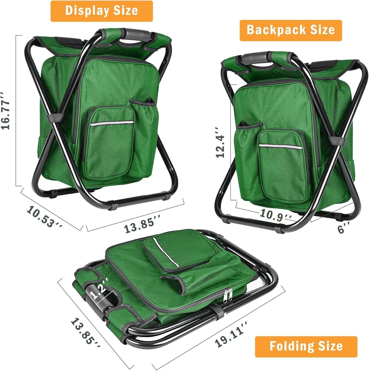 Military Green Folding Camping Chair - Portable, Compact, Adjustable with Fishing Rod Holder