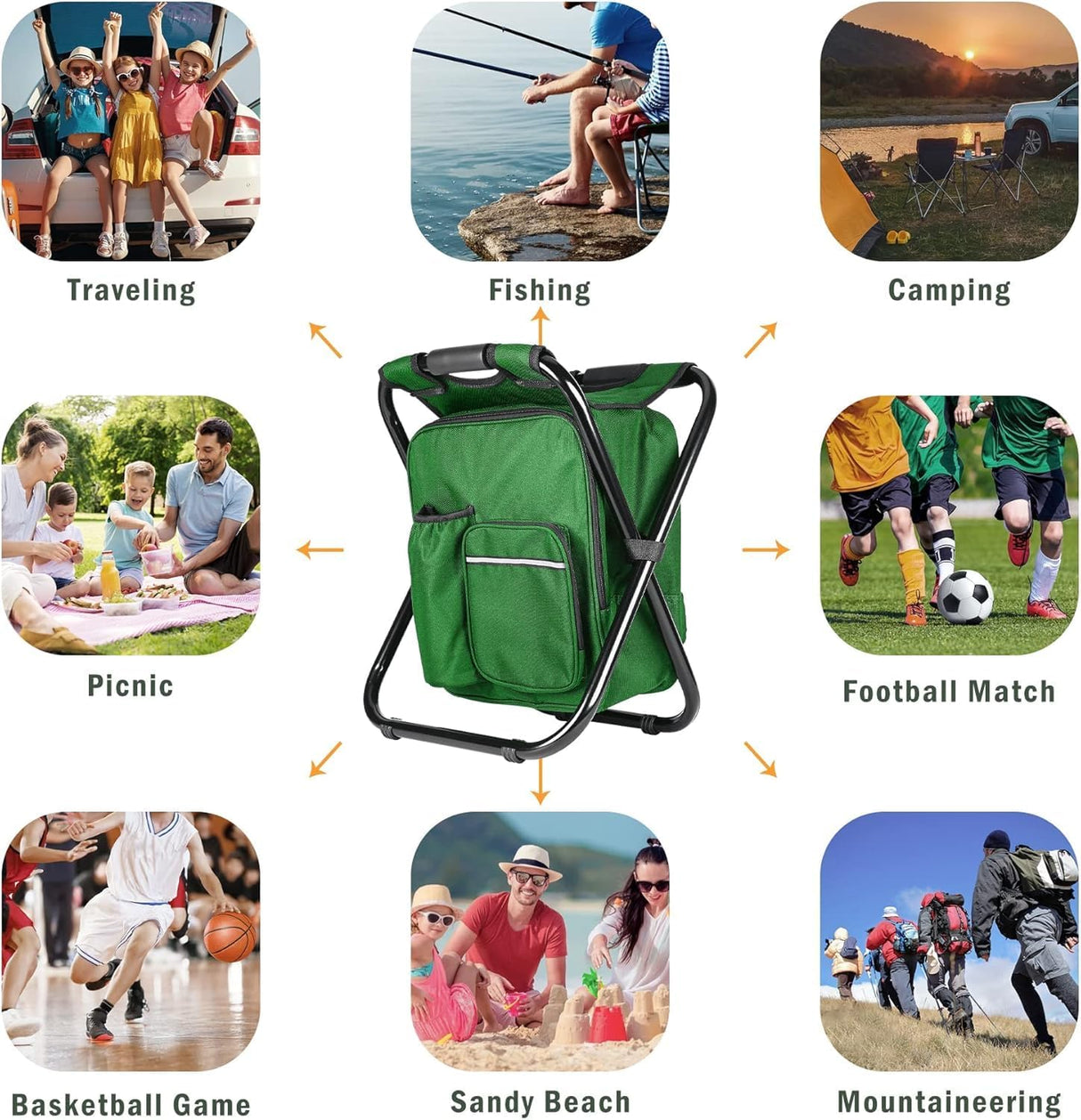 Military Green Folding Camping Chair - Portable, Compact, Adjustable with Fishing Rod Holder