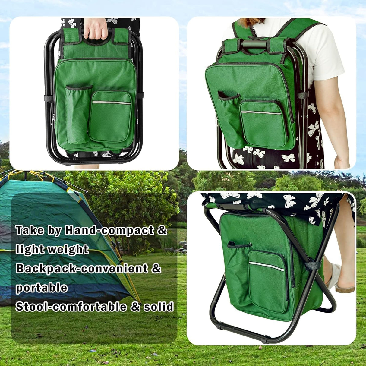 Military Green Folding Camping Chair - Portable, Compact, Adjustable with Fishing Rod Holder