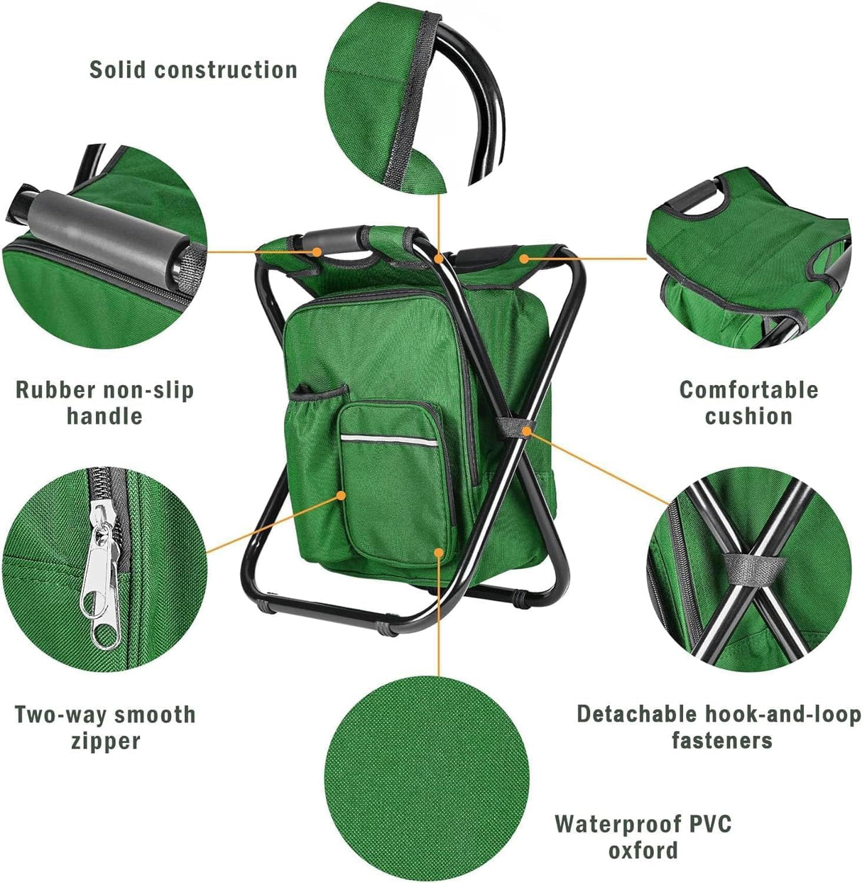 Military Green Folding Camping Chair - Portable, Compact, Adjustable with Fishing Rod Holder