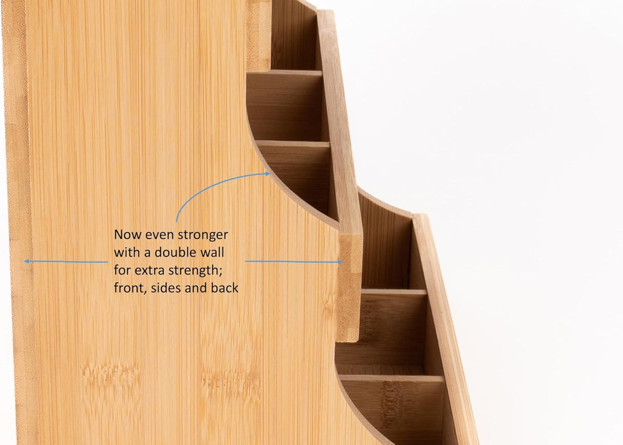 Vertical Bamboo Tea Bag Organizer Holds 180 Tea Bags Space Saving Sustainable Wooden Display for Kitchen Office Café