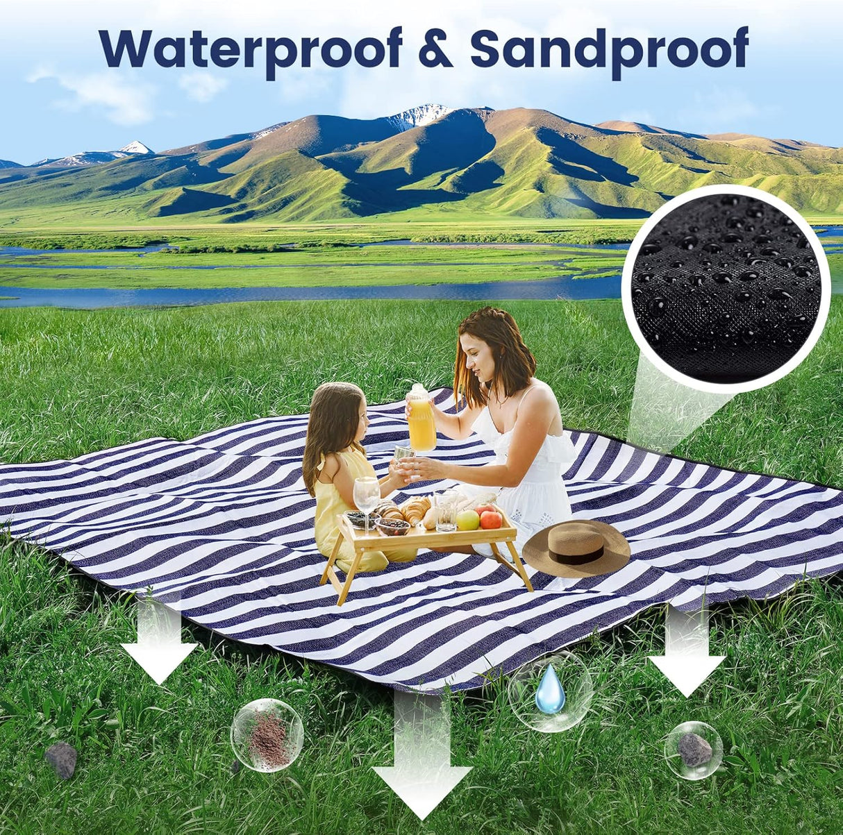 200x200cm Picnic Blanket Waterproof Sandproof Foldable for 6-8 People 3 Layers Ideal for Beach Park Camping