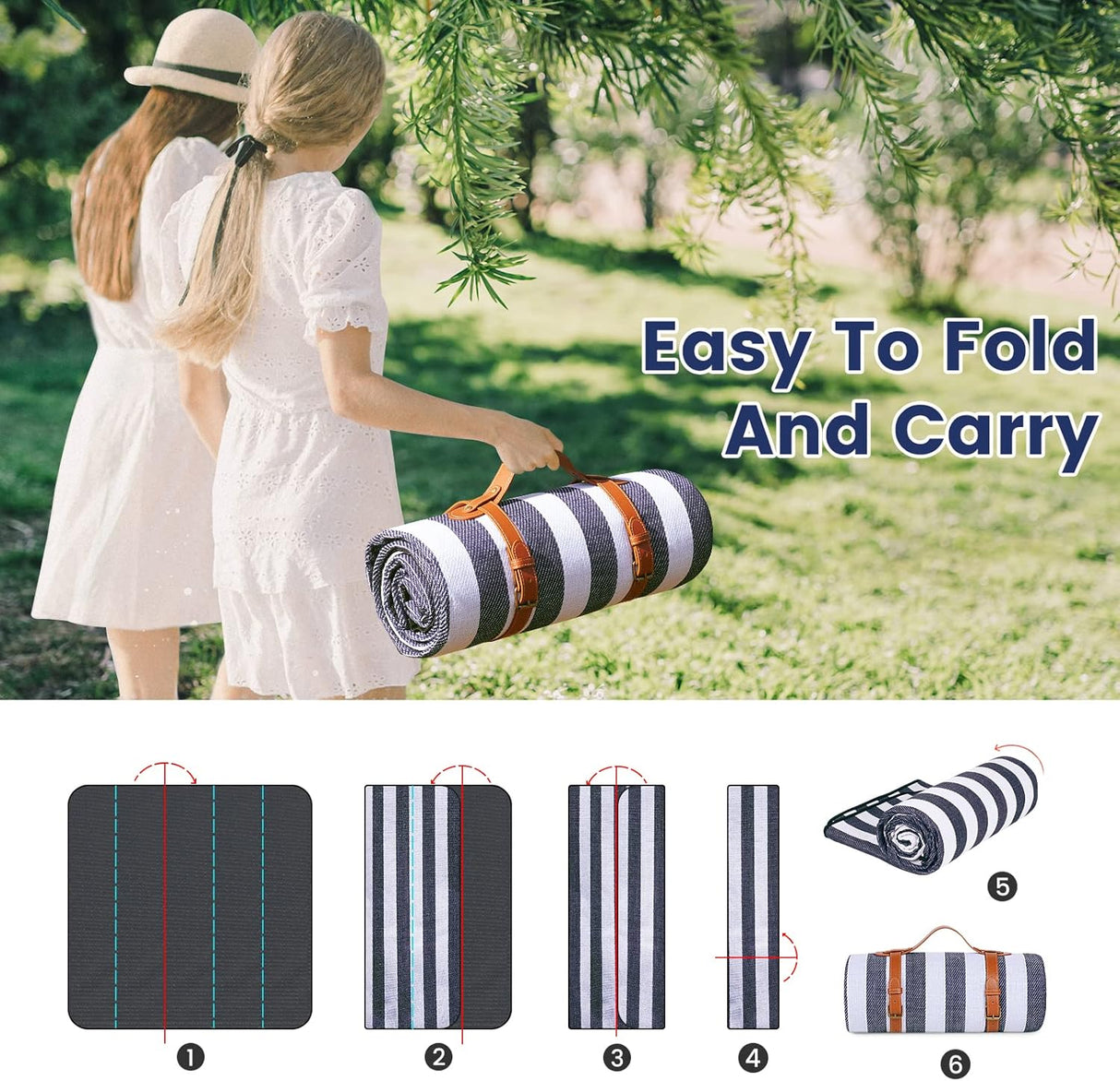 200x200cm Picnic Blanket Waterproof Sandproof Foldable for 6-8 People 3 Layers Ideal for Beach Park Camping