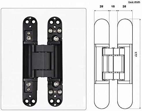 7 Inch Invisible Hinges - Black Pack of 2 (2 Count) - Modern Style - Metallic Finish - Zinc & Aluminum Alloy - 180 Degree Swing - 3D Adjustable Butt Hinge