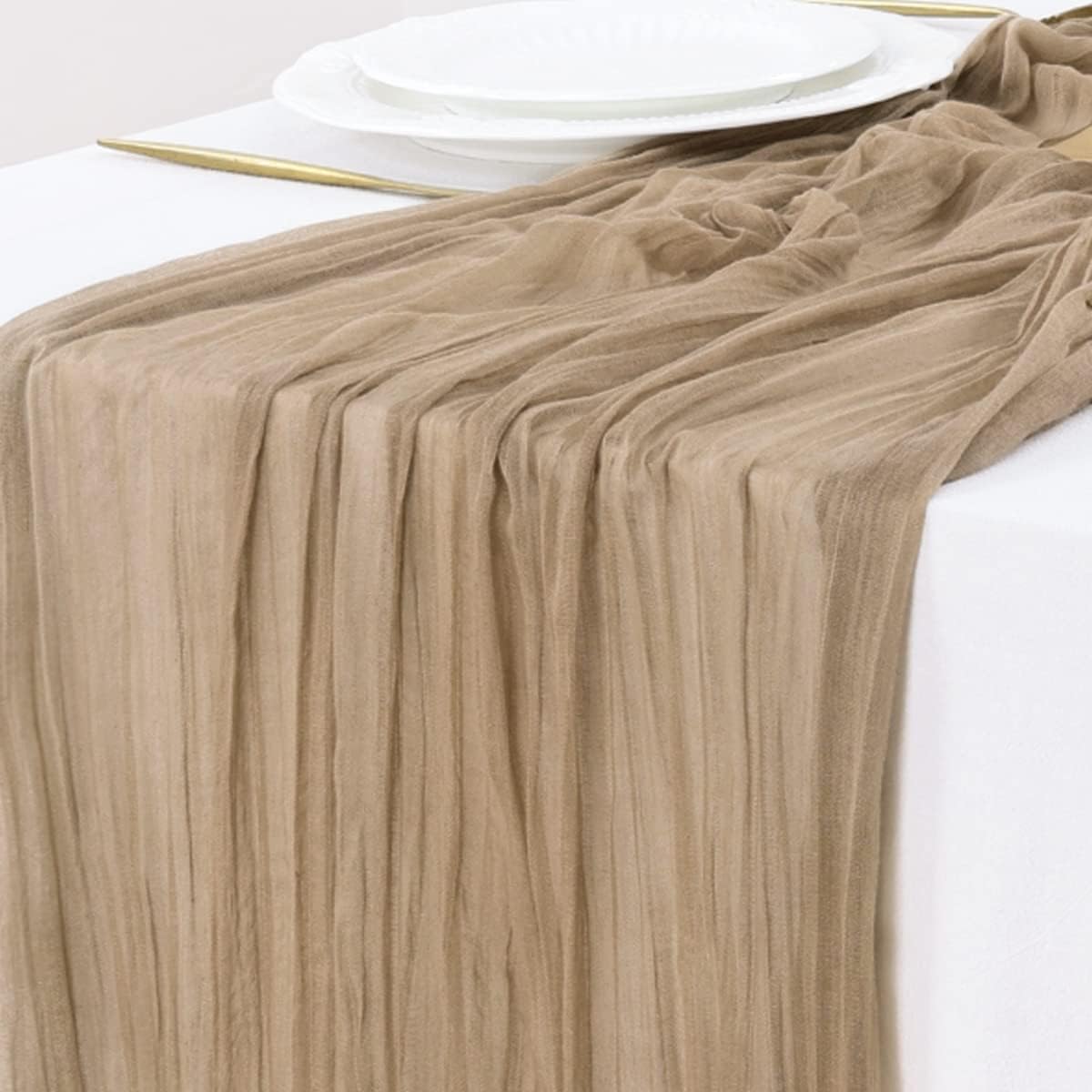 Nude Brown Cheesecloth Table Runner with 50pcs Napkins