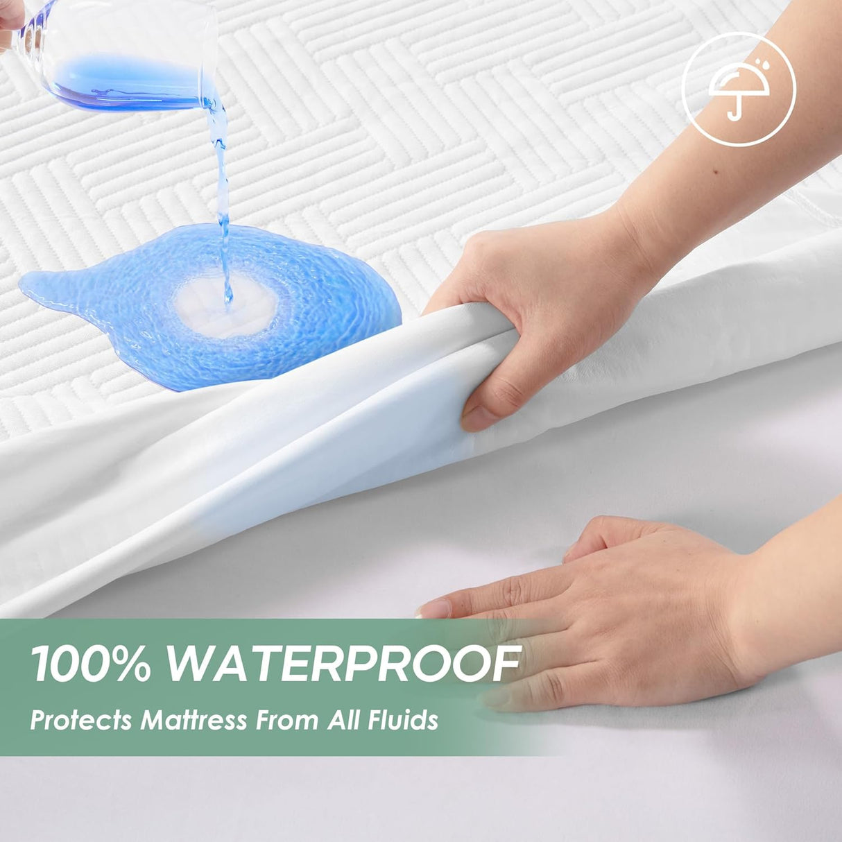Queen Size 100% Waterproof Mattress Protector, Mattress Pad Cover Fitted 8"-21" Deep Pocket, 3D Air Fabric Soft Breathable Cooling Bed Mattress Cover Noiseless Washable, White-Fence