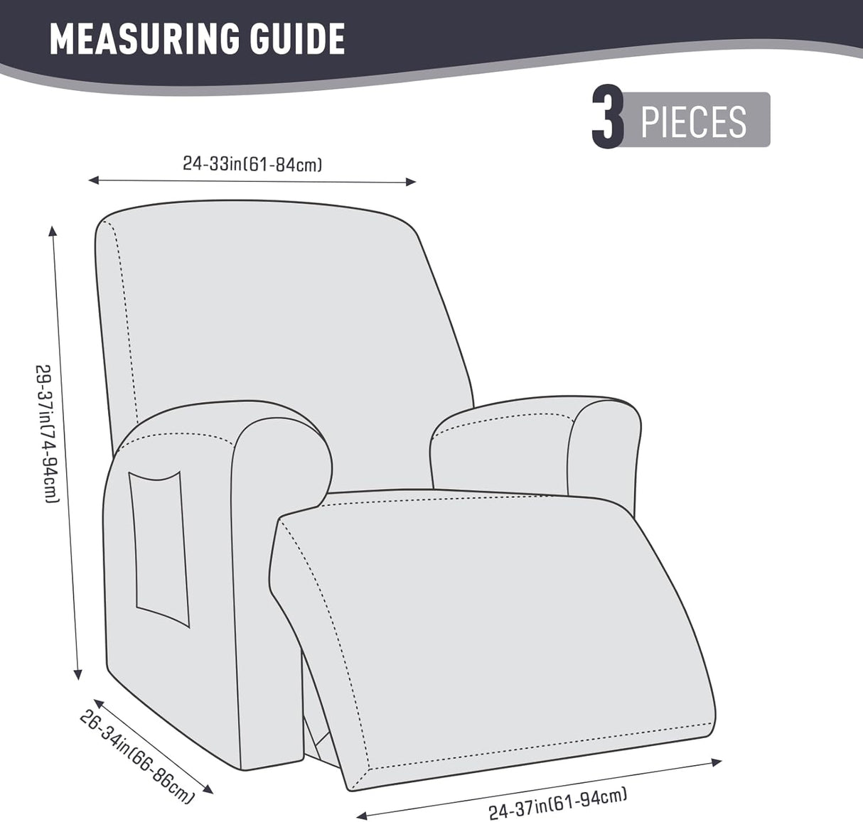 Recliner Covers, Stretch Reclining Chair Covers, Recliner Sofa Slipcovers Stripe Jacquard Recliner Couch Covers Furniture Protector Covers for Pet Kid (1 Seater, Deep Gray)