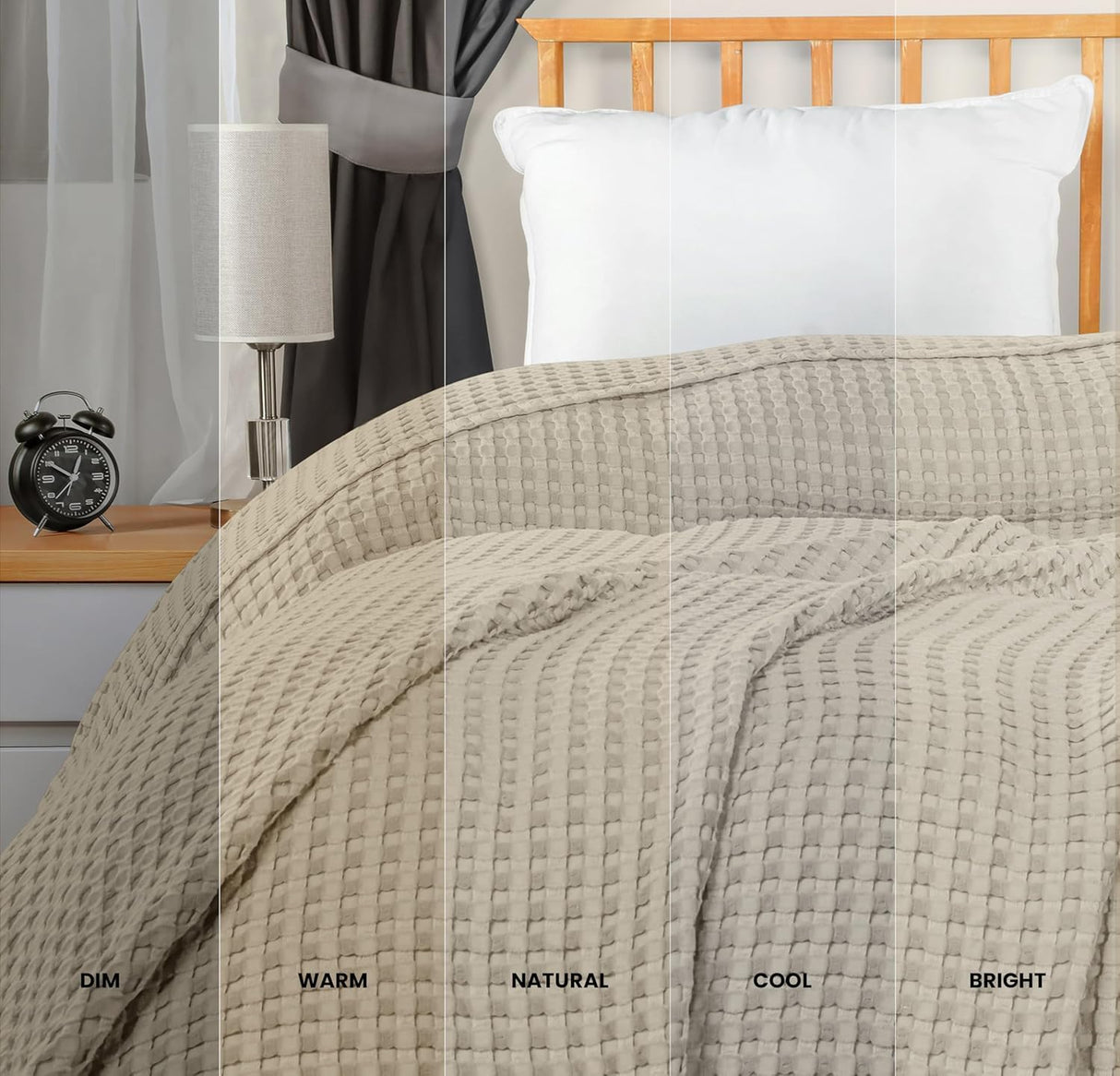 100% Cotton Khaki Waffle Blanket (Big Size - 120x120 Inch) Soft Lightweight Cozy Breathable Bed Blanket for All Seasons
