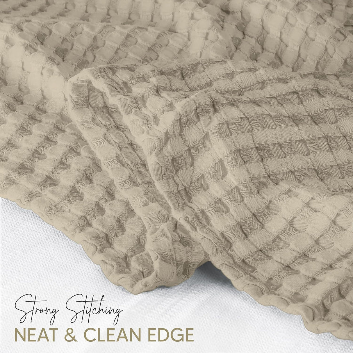 100% Cotton Khaki Waffle Blanket (Big Size - 120x120 Inch) Soft Lightweight Cozy Breathable Bed Blanket for All Seasons