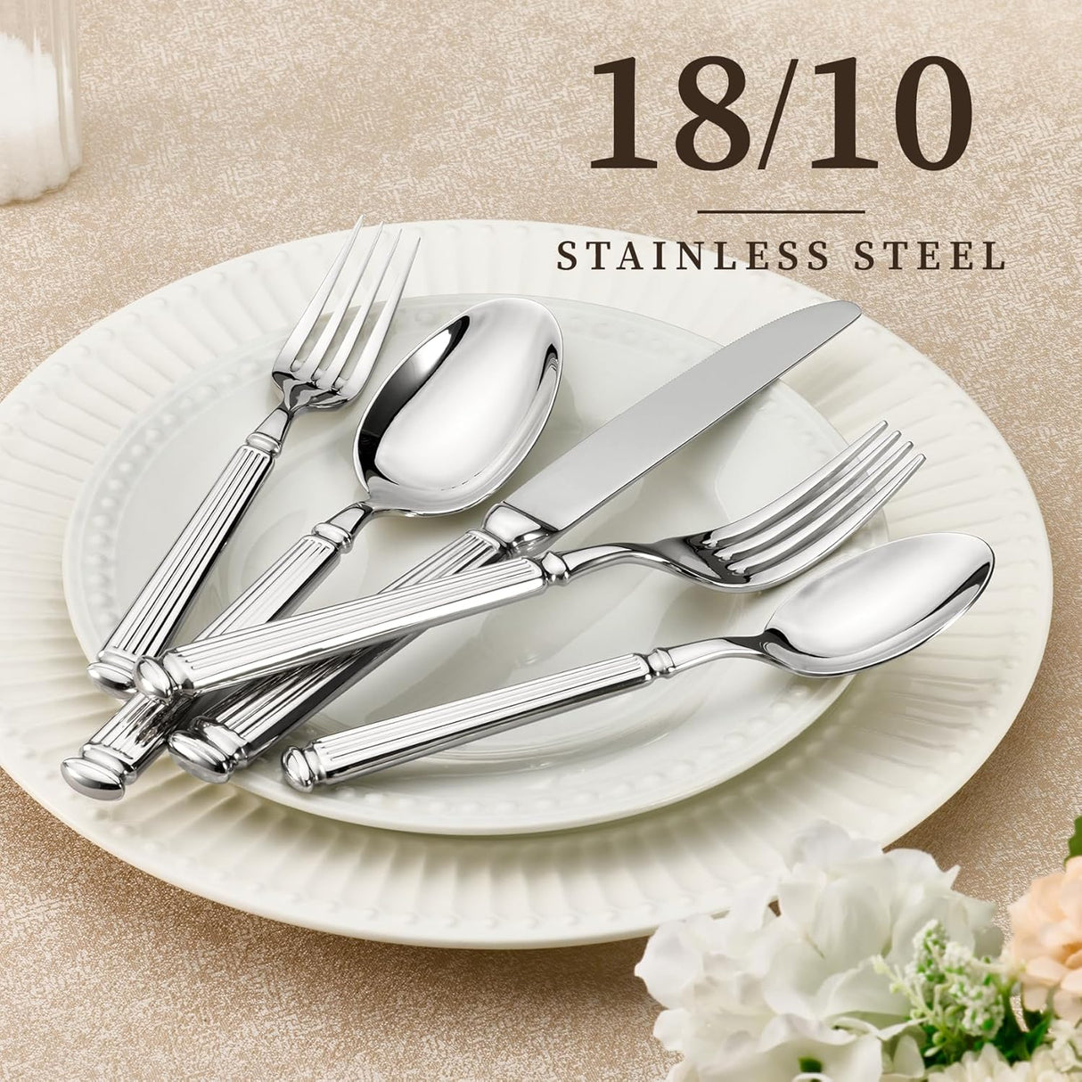 20 Pieces Silverware Set, Premium 18/10 Stainless Steel Flatware Set, Luxury Cutlery Set for 4, Dishwasher Safe for Home and Kitchen with Relief Patterns Handle, Party, Wedding, Silver