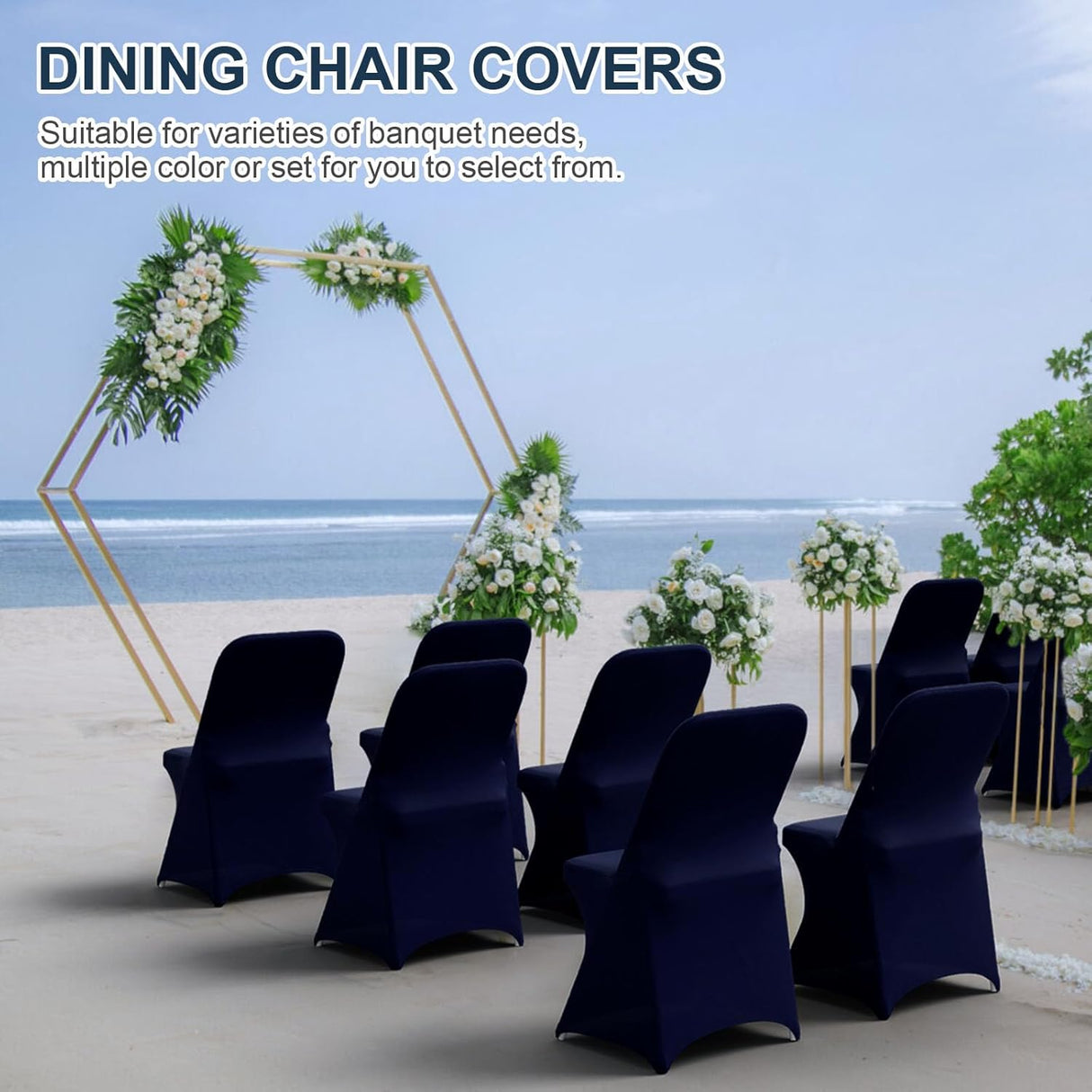 Spandex Folding Chair Covers 100 Pcs Universal Fitted Stretchy Dining Chair Slipcovers for Wedding Party Banquet Flat-Front Chair Cover (Navy Blue)