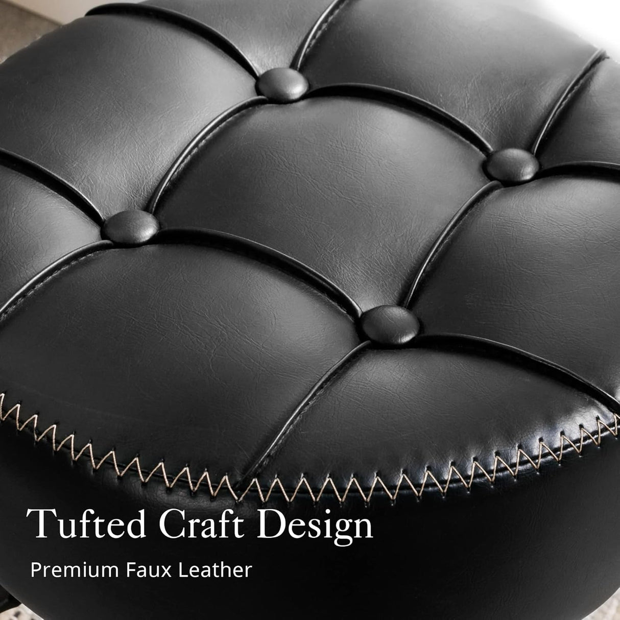 Adjustable Vanity Stool, 360°Swivel Vanity Chair for Makeup Room, Black Stool Chair for Vanity, Small Faux Leather Vanity Stools for Bathroom, Living Room