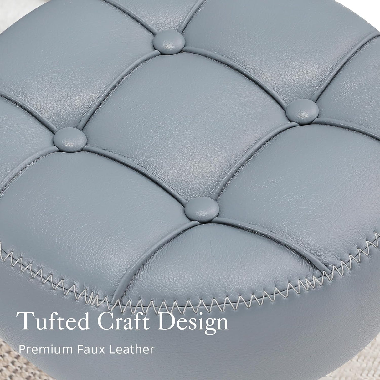 Adjustable Vanity Stool, 360°Swivel Vanity Chair for Makeup Room, Grayish Blue Stool Chair for Vanity, Small Faux Leather Vanity Stools for Bathroom, Living Room