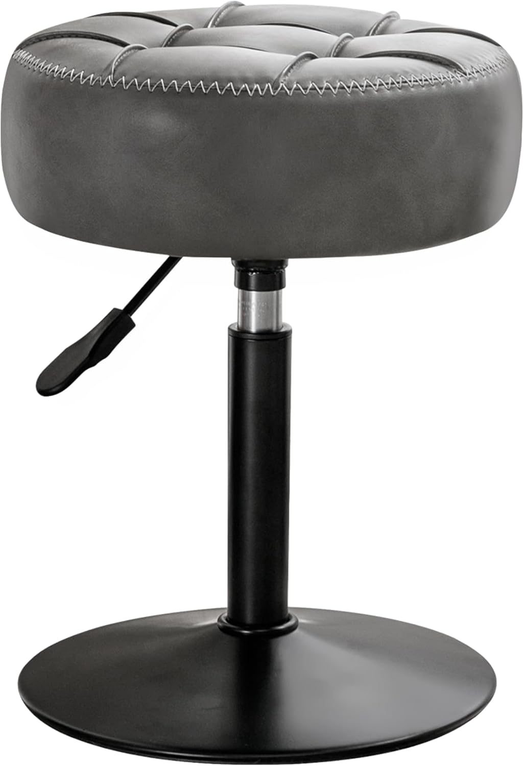 Adjustable Vanity Stool, 360 Swivel Chair for Makeup Room, Gray Faux Leather Stool for Bathroom & Living Room