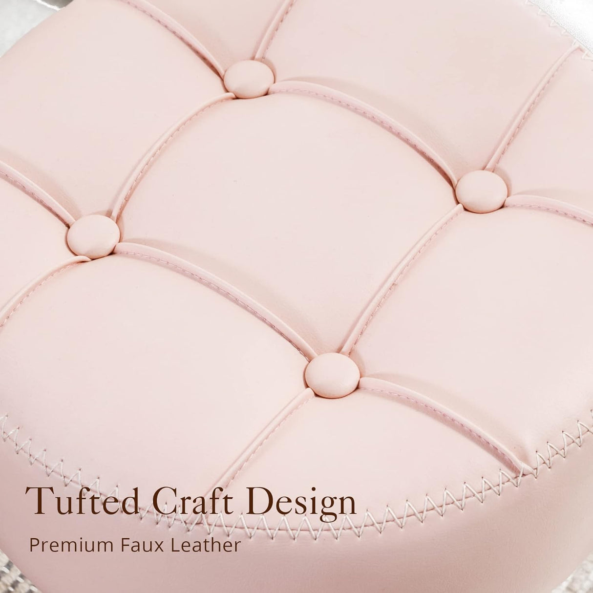 Adjustable Vanity Stool, 360°Swivel Vanity Chair for Makeup Room, Pink Stool Chair for Vanity, Small Faux Leather Vanity Stools for Bathroom, Living Room