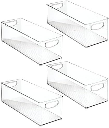 Plastic Office Supply Organizer - Storage Holder Bin with Handles for Desk Drawer, Cabinet - Pencil, Pen, Envelope and Supplies Container Basket - Ligne Collection - 4 Pack - Clear