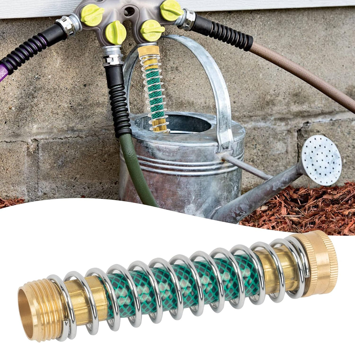 Brass Garden Hose Splitter (4 Way) + Garden Hose Protector
