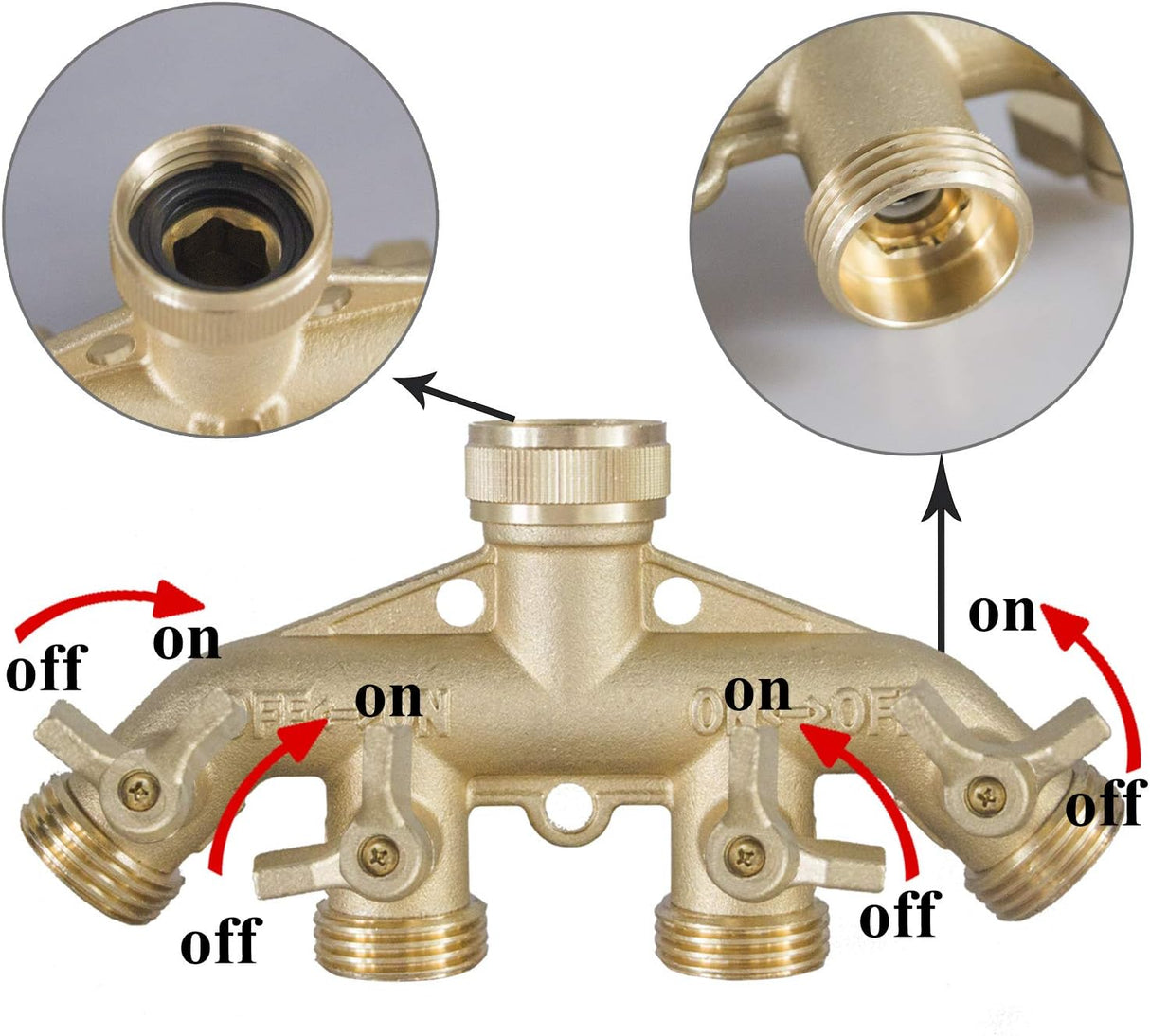 Brass Garden Hose Splitter (4 Way) + Garden Hose Quick Connector