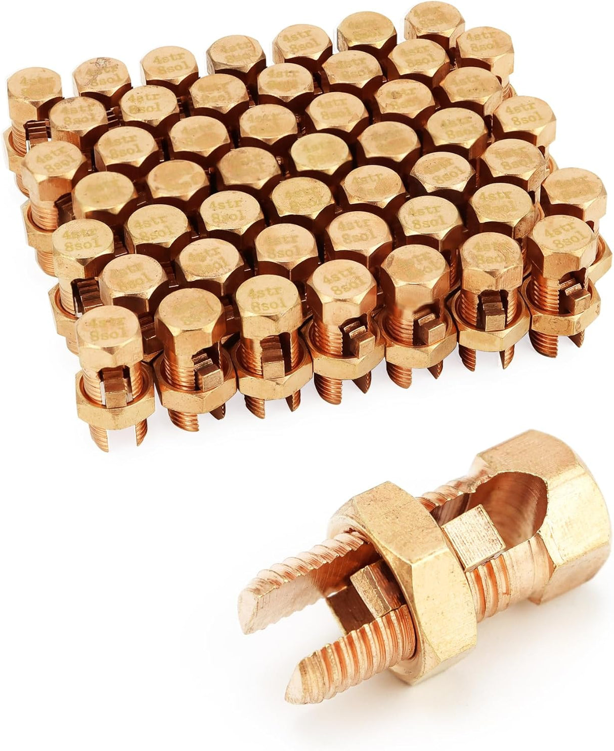 Grounding Split Bolt, 50 Pieces 4 Gauge 8 Gauge High Strength Split Bolt Connectors, Ground Wire Clamp, Solid Copper, for Antenna, Satellite Dish, Cable TV