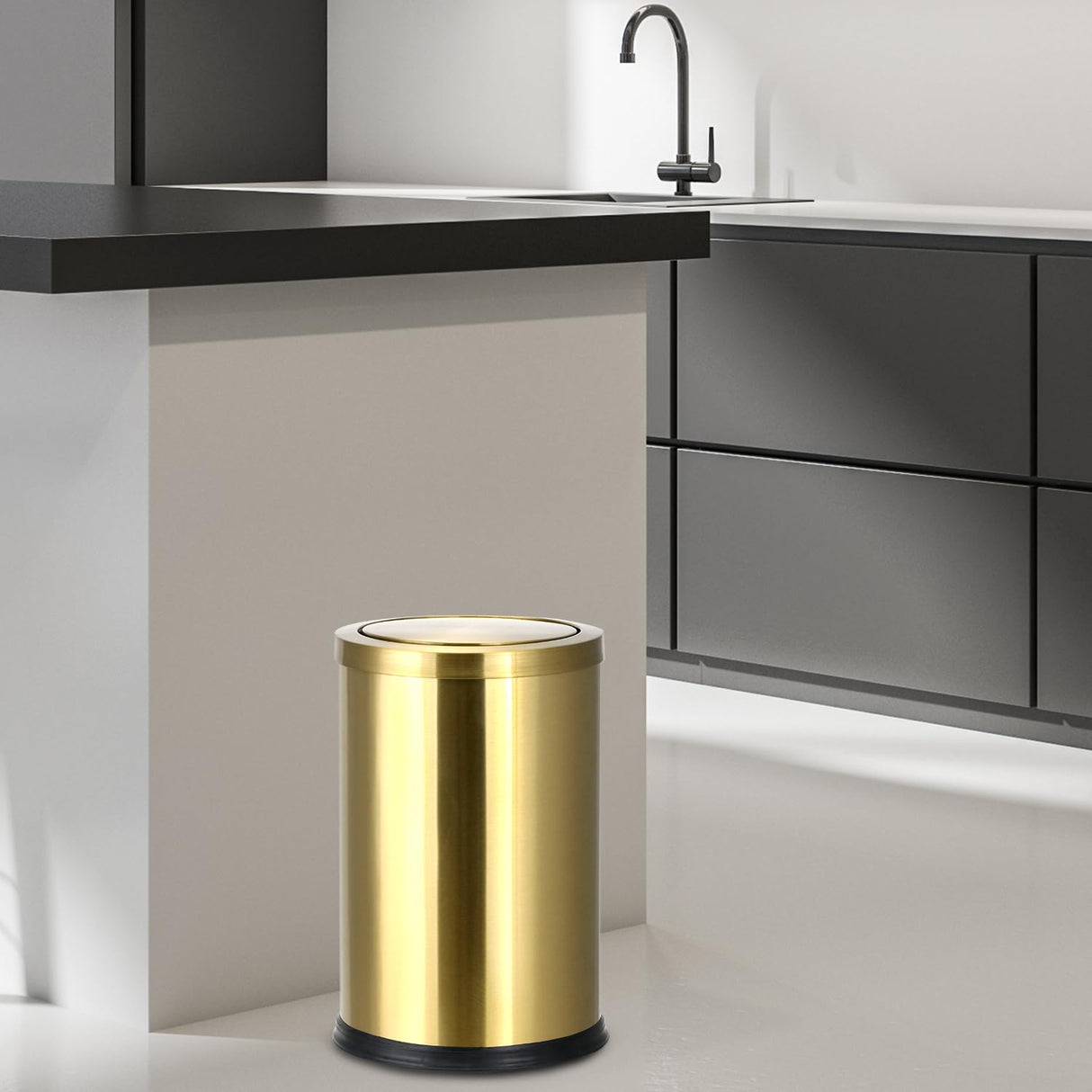 Antique Gold Trash Can, 2.4 Gallons Stainless Steel, Waterproof, Rustproof with Swing Lid