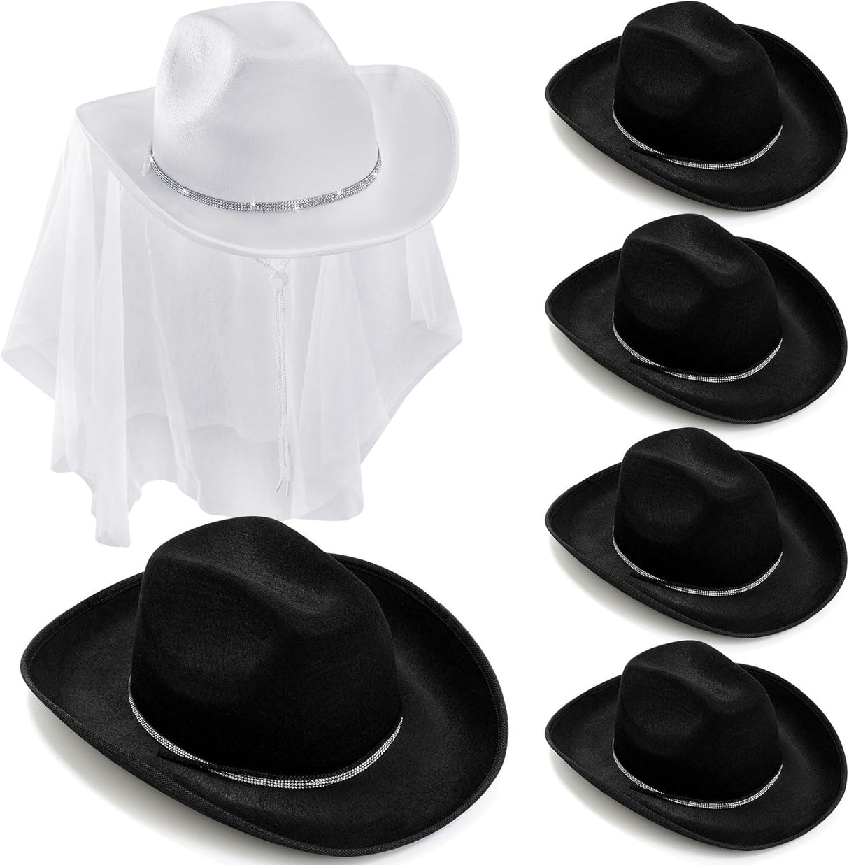 6 Pack Women Cowgirl Cowboy Hats Western Rhinestone Hat for Bachelorette Bridal Shower Wedding Party Dress up