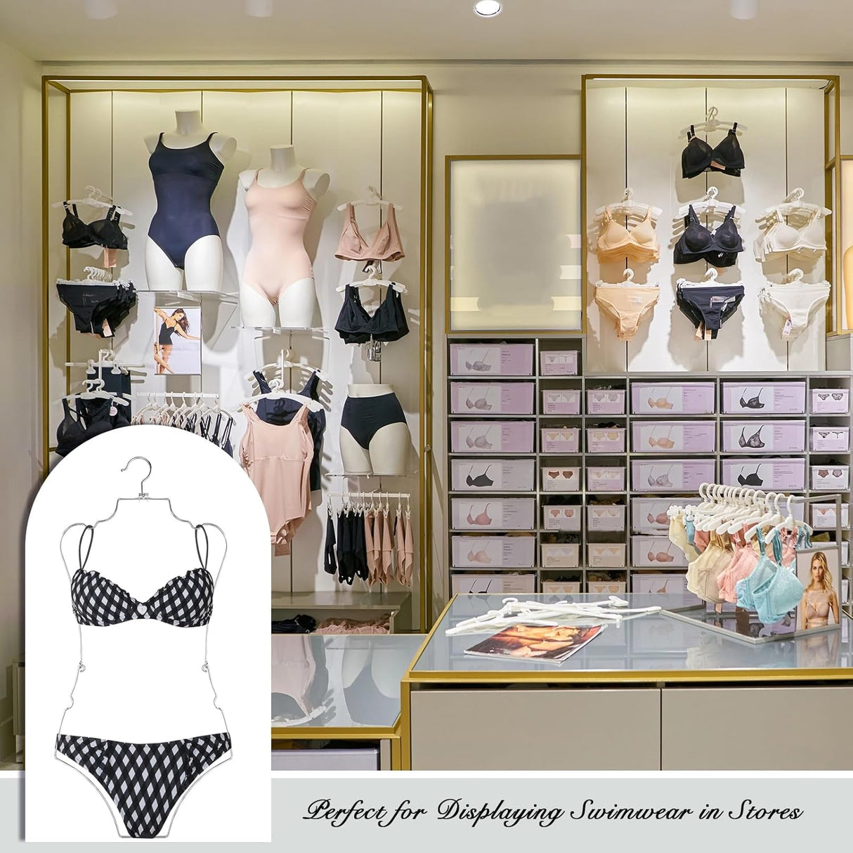 15 Pcs Foldable Body Shape Bikini Hangers Wire Swimsuit Hanger Metal Lingerie Organizer Bathing Suit Hangers Hanging Lingerie Display Rack with Swivel Hook for Closet Clothes Coat Show Silver