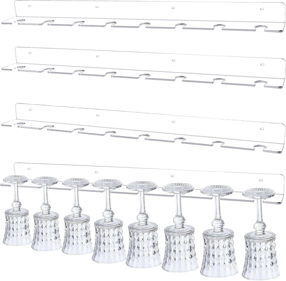 4 Pcs Acrylic Champagne Wall Holder Clear Wine Glass Rack Wall Mounted Hanging Champagne Flute Display Stand for Home Bar Party Supplies (32")