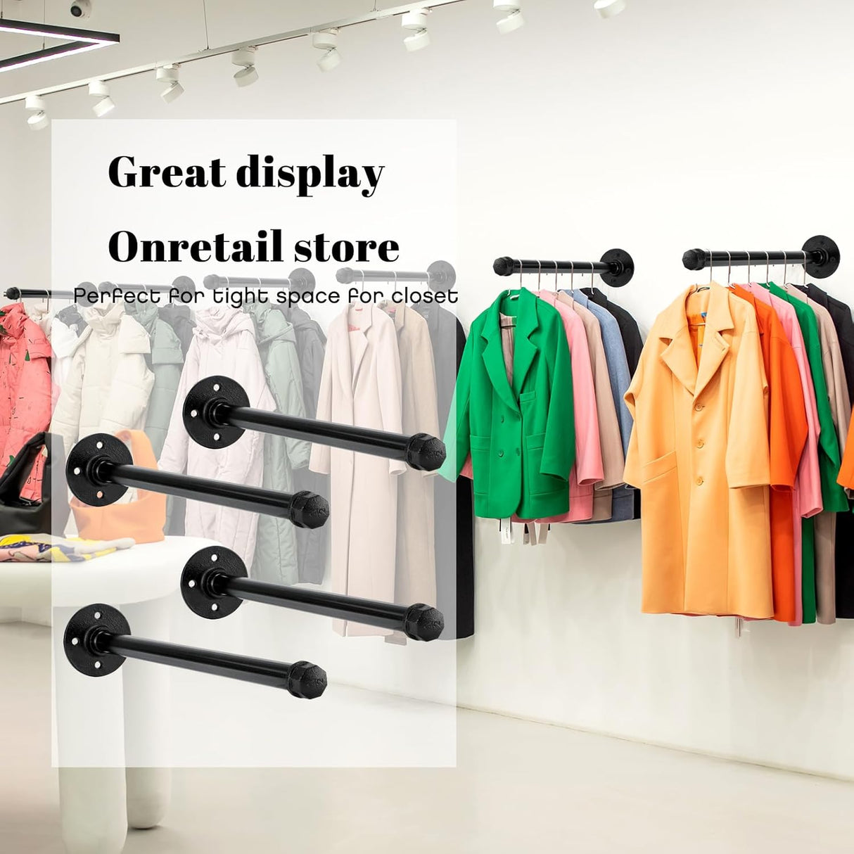 12 Set 12 Inch Industrial Pipe Clothing Rack with Screws Set Wall Mounted Industrial Pipe Clothes Bar Closet Poles for Hanging Clothes Black Clothes Hanging Rod for Retail Boutique Display