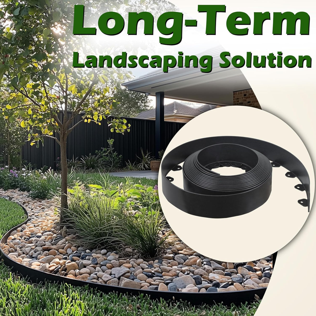 No Dig Landscape Edging Kit, 40-Foot Long, 3-Inch Tall Garden Edging Border and 100 pcs Landscape Edging Anchoring Spikes Bundle