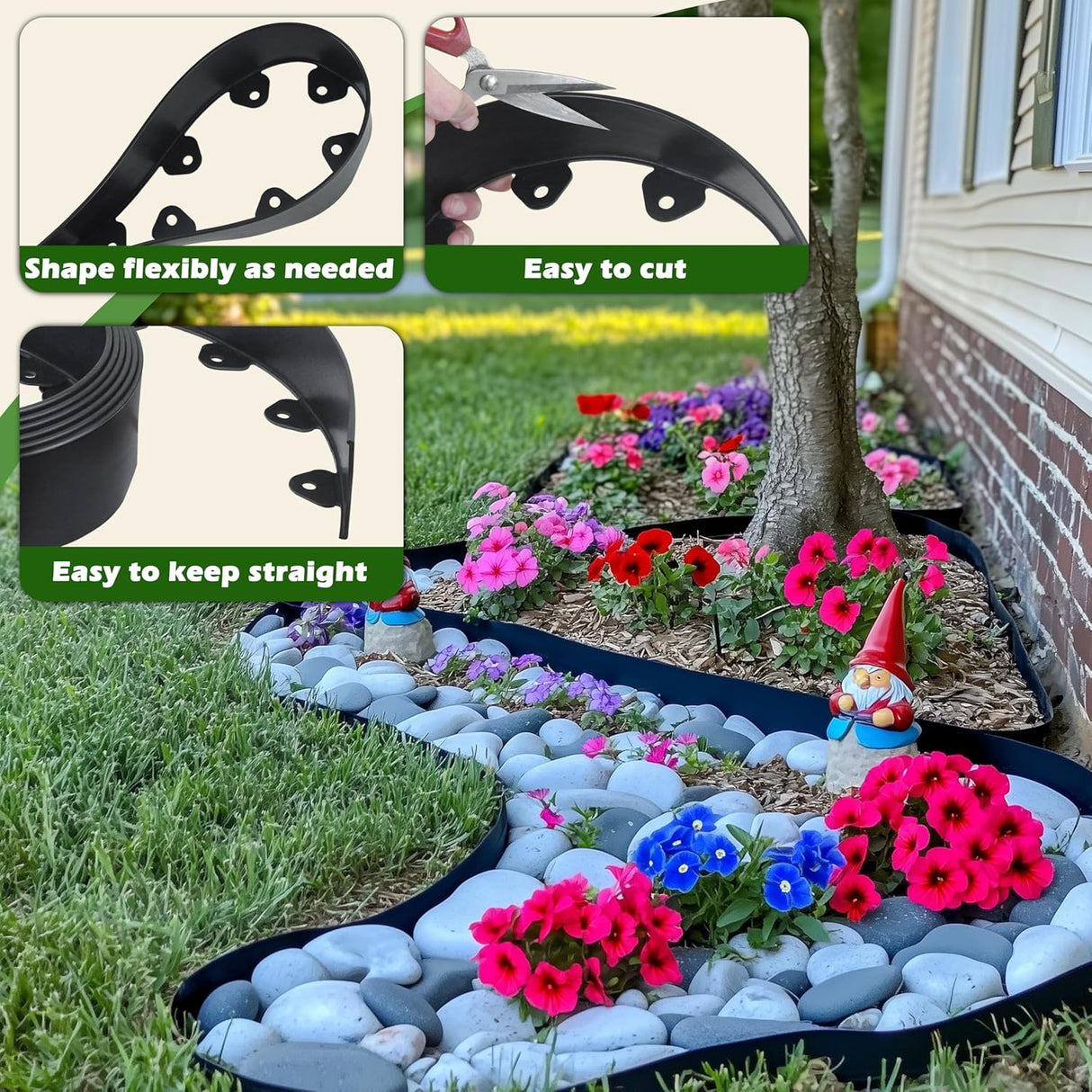 No Dig Landscape Edging Kit, 40-Foot Long, 3-Inch Tall Garden Edging Border and 100 pcs Landscape Edging Anchoring Spikes Bundle