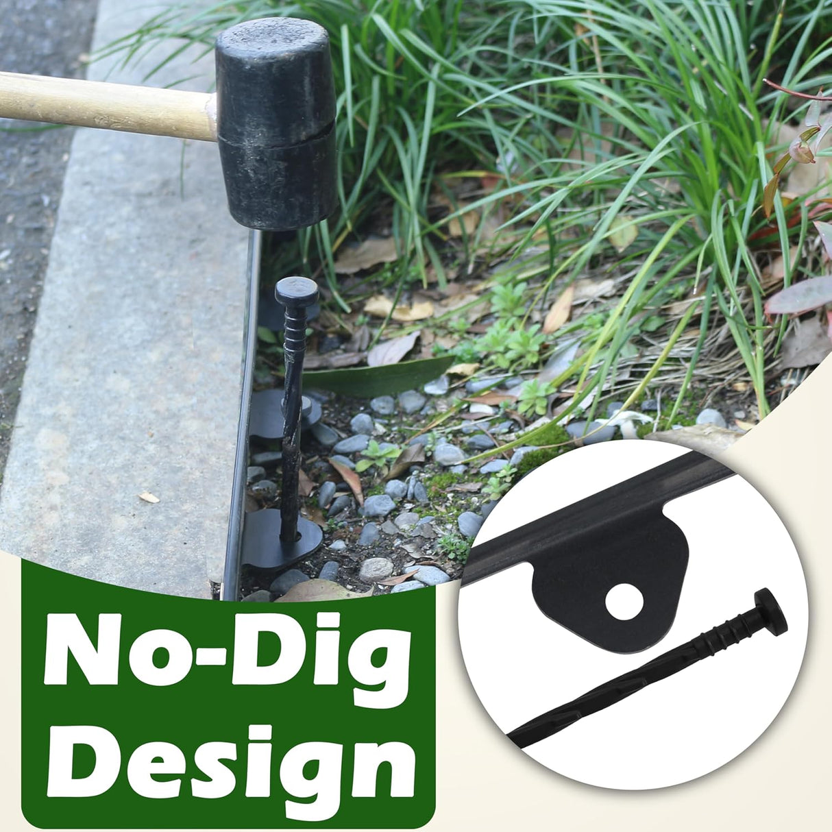 No Dig Landscape Edging Kit, 40-Foot Long, 3-Inch Tall Garden Edging Border and 100 pcs Landscape Edging Anchoring Spikes Bundle